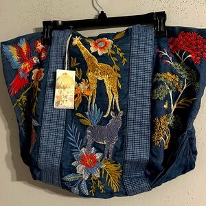 Johnny Was Shopper Tote - Jane Embroidered Animal print Tote Bag NWT